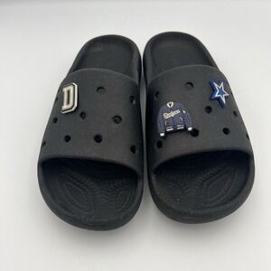 Crocs Classic Solarized Black Slides Waterproof Men 4/Women 6 With Dodgers Charm